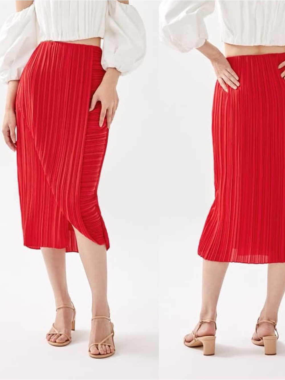 Love Bonito NWOT Sorrel Pleated Foldover Red Midi Skirt S (4)